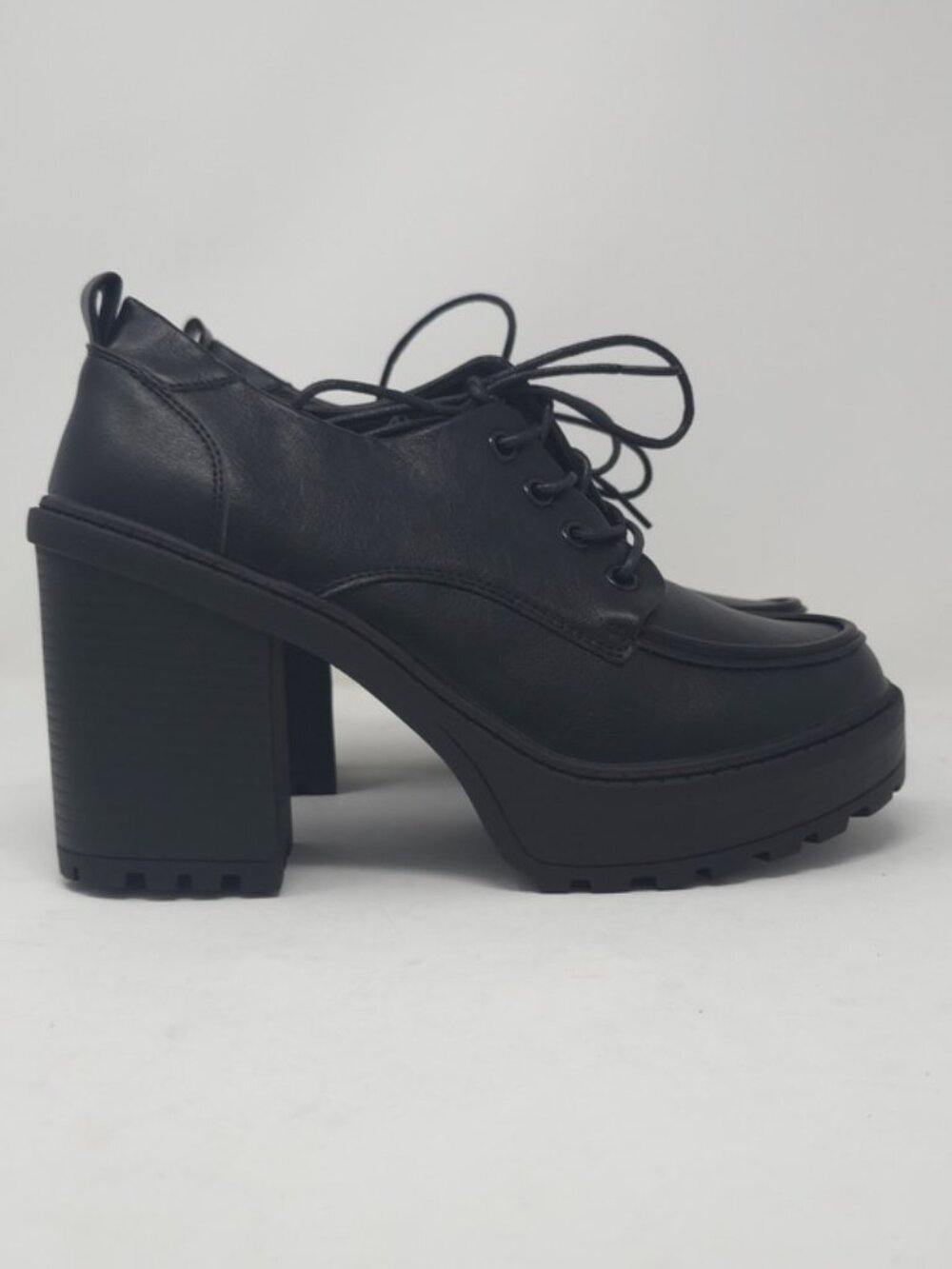 Charcoal Platform Chunky Heel Oxford Lace Up Lug Sole Trendy - Picture 3 of 10